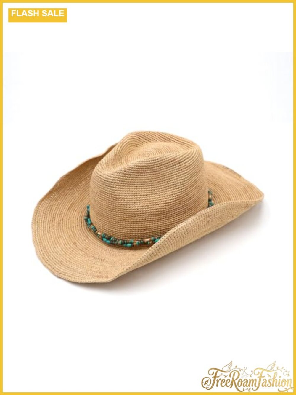 Raffia Straw Cowboy Hat for Women Crocheted Summer Sun Hat